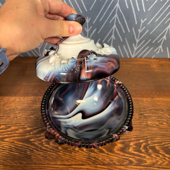 Vintage Westmoreland Argonaut Slag Glass Covered Trinket Dish Coastal Shell Dish - Picture 11 of 16